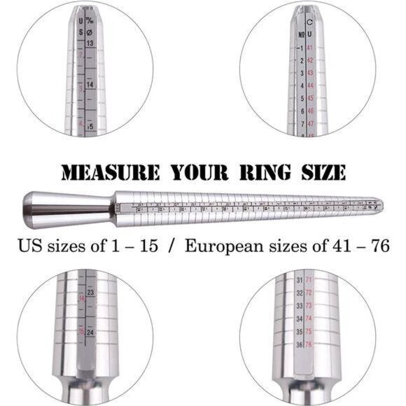 Metal Ring Mandrel Ring Sizer, Ring Sizer Gauge Set, Rubber Hammer Mallet, Wood - Picture 2 of 8